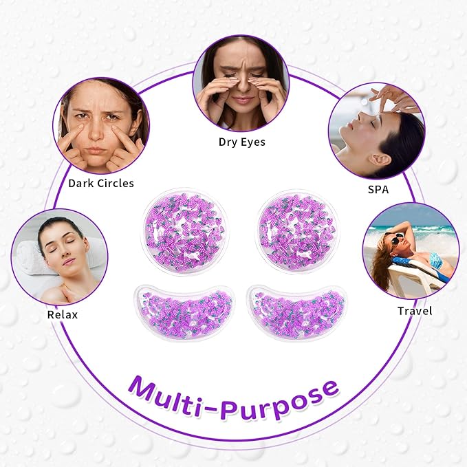 4PCS Gel Eye Ice Pack Set, Cold & Hot Compress, Reusable Cooling Gel Pads for Strain Relief, Relaxation, SPA and Sleep (4 Grapes)