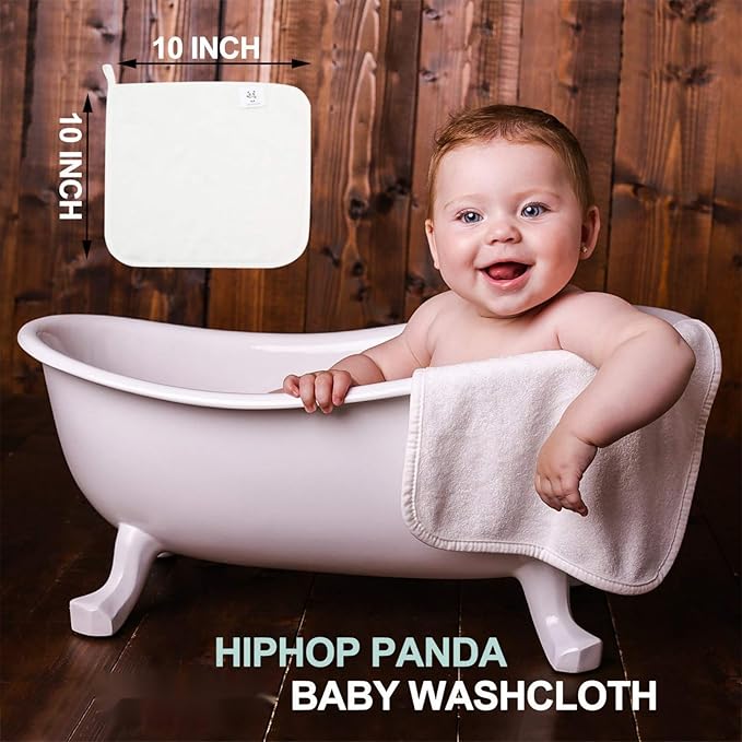 HIPHOP PANDA Baby Washcloths, Rayon Made from Bamboo - 2 Layer Ultra Soft Absorbent Newborn Bath Face Towel - Reusable Baby Wipes for Delicate Skin - Grey, 12 Pack