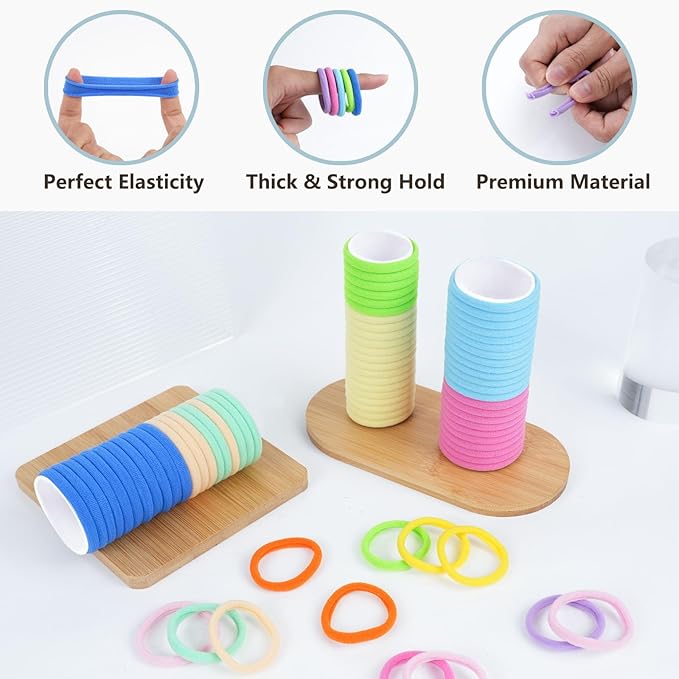 100 PCS Hair Accessories: No Damage Seamless Ponytail Holders, Elastics and Bands for Thick Hair - For Girls & Women (Multicolor)