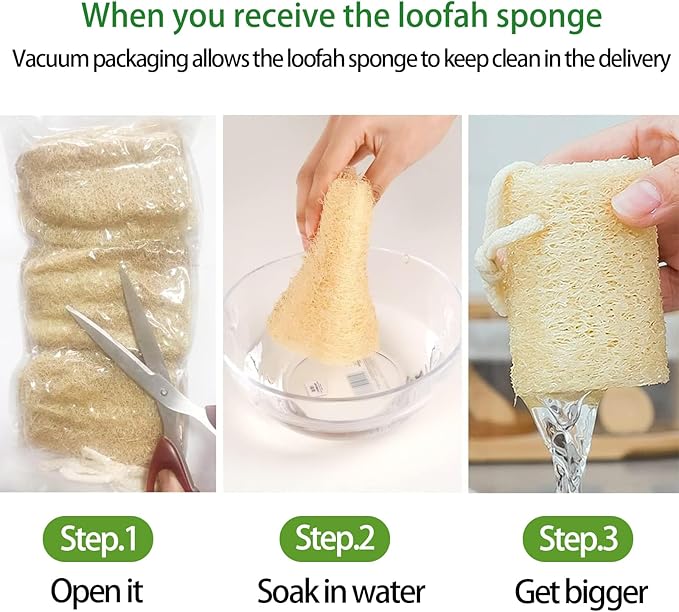 Natural Loofah Sponge, Organic Bath Loofah Pack, Lufas Exfoliating Body Scrubber, Loofas Sponges Shower Loofah for Women and Men, Skin SPA Ecotools- 6 Pack