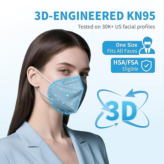 akgk KN95 Face Mask 50 PCS, Breathable Protection Masks, 5-Ply KN95 Grey Masks, Cup Dust Safety Masks