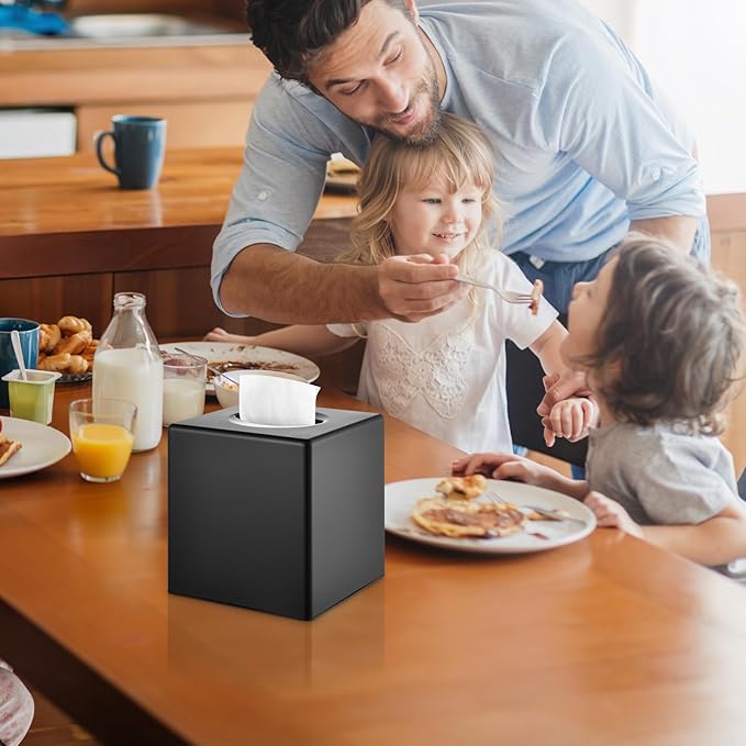 Tissue Box Cover, Square Facial Tissue Holder Storage for Bathroom Vanity, Countertops, Dressers, Night Stand, Parlors and Offices - Black