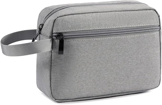Travel Toiletry Bag, Small Cosmetic Bag, Hanging Water-Resistant Organizer for Men & Women, Ideal for Makeup, Shaving Kit, Gym Essentials & Travel Accessories (Grey)