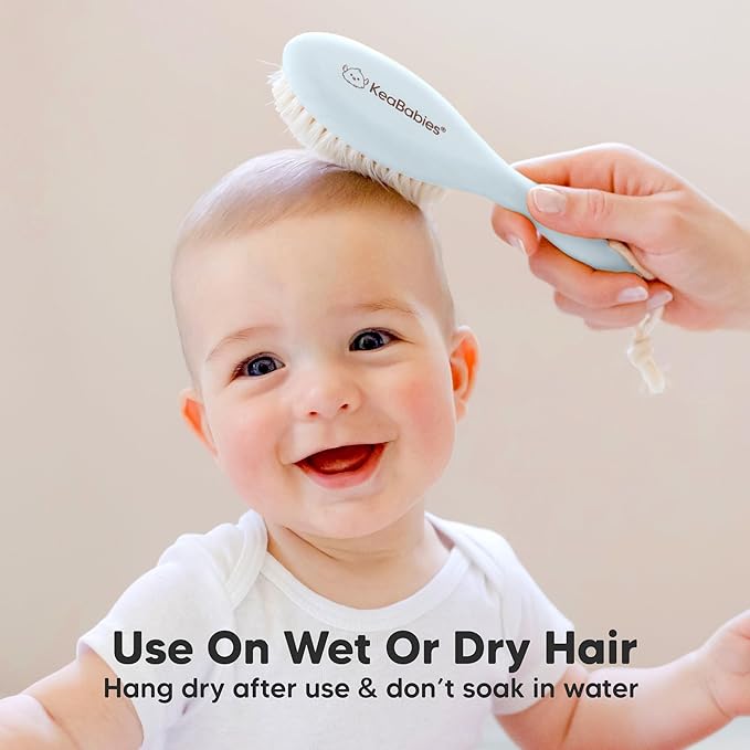 Wooden Baby Hair Brush - Cradle Cap Baby Brush with Soft Goat Bristles, Perfect Gentle Scalp Newborn Comb for Infant, Girls, Boys, Bath Essentials (Frost, Regular)