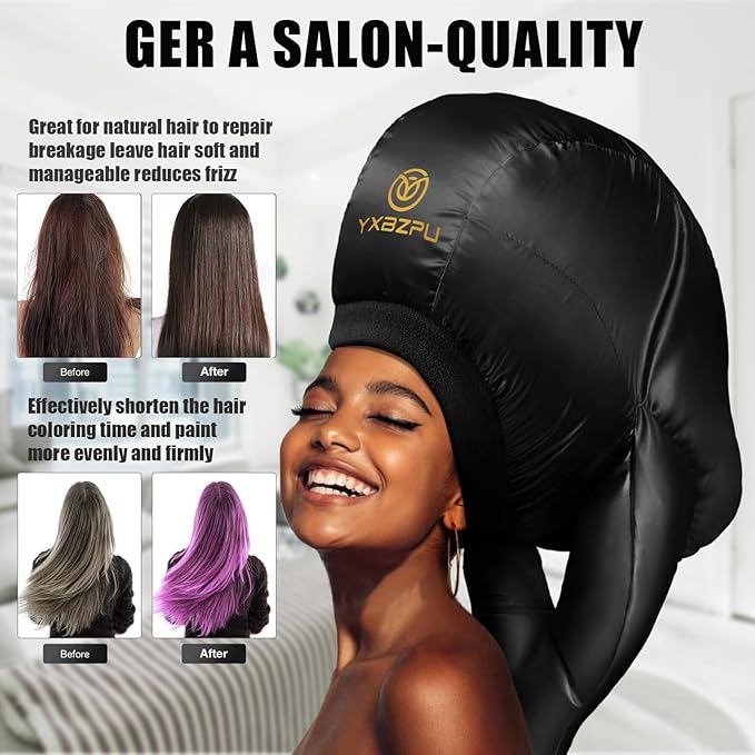 Bonnet Hair Dryer,Hooded Dryer Attachment,Hair Dryer Hooded Diffuser Cap for Curly,Speeds Up Drying Time,Safety Deep Conditioning,Styling,Curling at Home(Black)