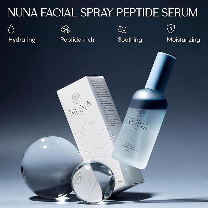 NUNA Ultra Hydrating Face Serum Spray with Peptides, Niacinamide, Hyaluronic Acid & Botanical Extracts – Korean Lightweight Moisture Boost Facial Mist & Setting Spray for Makeup – 3.38 fl oz