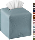 Tissue Box Cover, Jeethemy Square PU Leather Tissue Box Holder, Modern Tissue Case Facial Paper Organizer Dispenser，5X5X5'',Single Blue