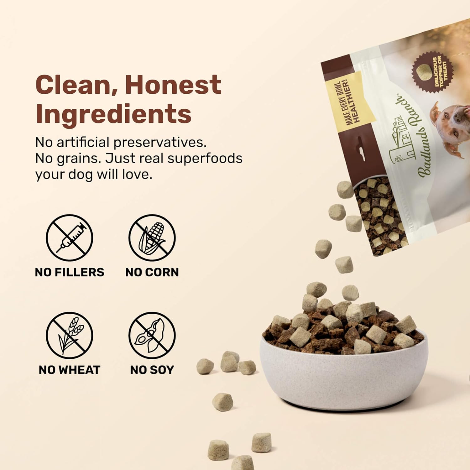 BADLANDS RANCH Superfood Nuggets- Premium, Freeze-Dried raw Dog Food Topper or Treat. Powerful Nutrient-Dense Ingredients. No Artificial additives. Duck and Kale Formula 8oz - 4pk Bundle