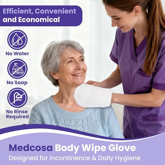 Medcosa Adult Washcloths - Unique Disposable Body Wipes Shaped Like a Glove - Unscented, Premoistened Wet Wipes - 5 Pack (50 Wash Cloths)