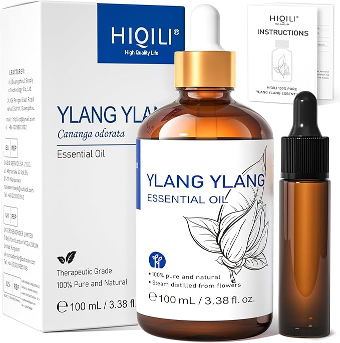 HIQILI Ylang-Ylang Essential Oil, Long-Lasting Scent for Diffuser, Perfumes, Aromatherapy, DIY - 3.38 Fl Oz