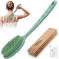 Silicone Back Washer for Shower, Gentle Silicone Back Scrubber for Lathering, Soft Silicone Loofah Bath Brush with Dual-Side & Detachable Brush Head, Good for Sensitive Skin(Green)