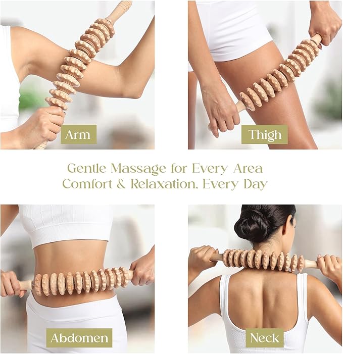 Mr.Woodware Wood Therapy Massage Tools - 2 Pcs Wooden Lymphatic Drainage Curved Roller Stick & Back Massager with Rope Massage Kit - Wood Massage Tools for Body Shaping, Sculpting, Maderoterapia