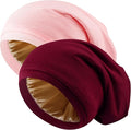 2 Pcs Adjustable Silk Hair Bonnet for Sleeping, Satin Lined Sleep Cap for Women and Men, Silk Hair Wrap Slouch Beanie.
