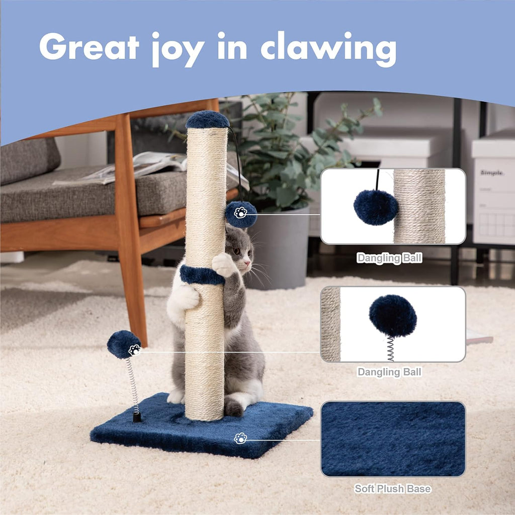 MECOOL Cat Scratching Post Premium Basics Kitten Scratcher Sisal Scratch Posts with Hanging Ball 22 in for Kittens or Smaller Cats, Navy