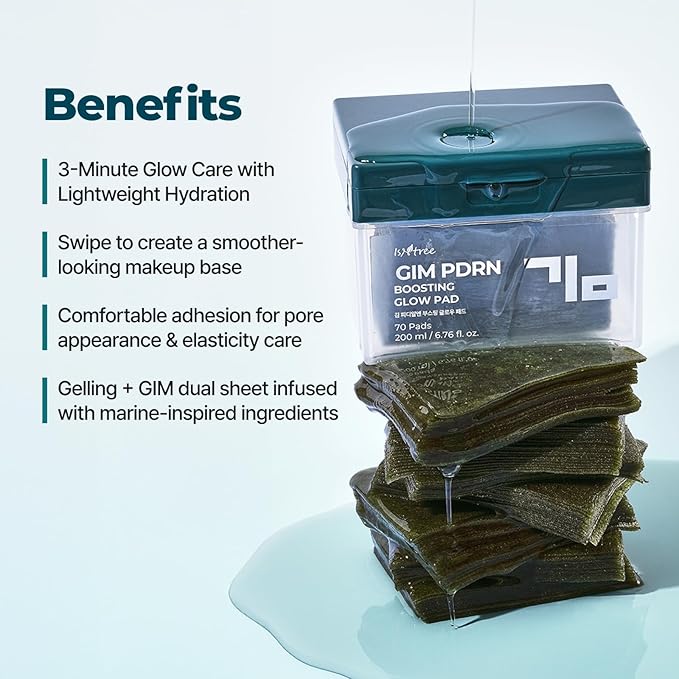 ISNTREE GIM PDRN Boosting Glow Toner Pad | Hydrating & Firming Dual-Sided Facial Pads with Korean Seaweed (GIM) PDRN | Pore Tightening, Smooth Makeup Base | Korean Skin Care, 70 Pads (1 Pack)