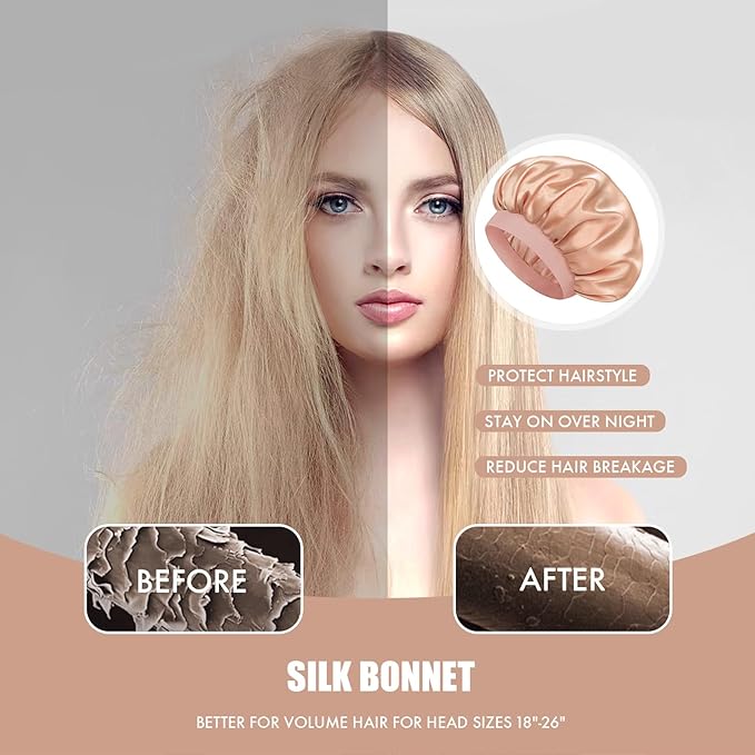 Satin Silk Bonnet for Sleeping, Double Layer Silk Sleep Cap for Men & Women, Soft Satin Lined Bonnet for Curly Hair