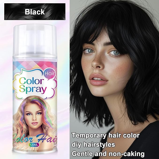 Temporary Hair Color Spray, Black One-Time Use Hair Color Dye for Women and Kids, Disposable Hair Dye-On 1-Day Washable for Cosplay Party DIY,Christmas Party, Halloween (Black)