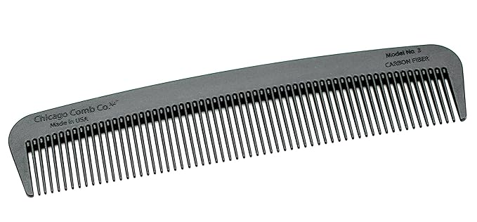 Chicago Comb Model 3 Carbon Fiber, Made in USA, Anti-static, 5.5 inches (14 cm) long, Fine-tooth, Pocket, Travel, EDC comb, Finer Hair and Beards