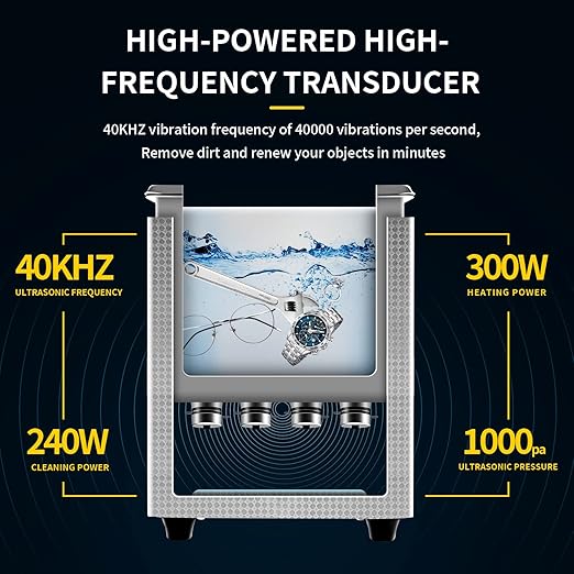 Ultrasonic Cleaner 10L Dual-Frequency Professional Digital Stainless Steel Cleaning Machine with Heater Timer for Denture, Coins, Small Metal Parts, Circuit Board, Lab Tools, etc