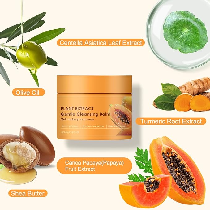 2-in-1 Cleansing Balm Makeup Remover with Papaya Extract & Rice Germ Oil, Gentle Exfoliator, Face Cleanser for Women & Makeup Remover Balm for All Skin Types 1.41 FI.0Z