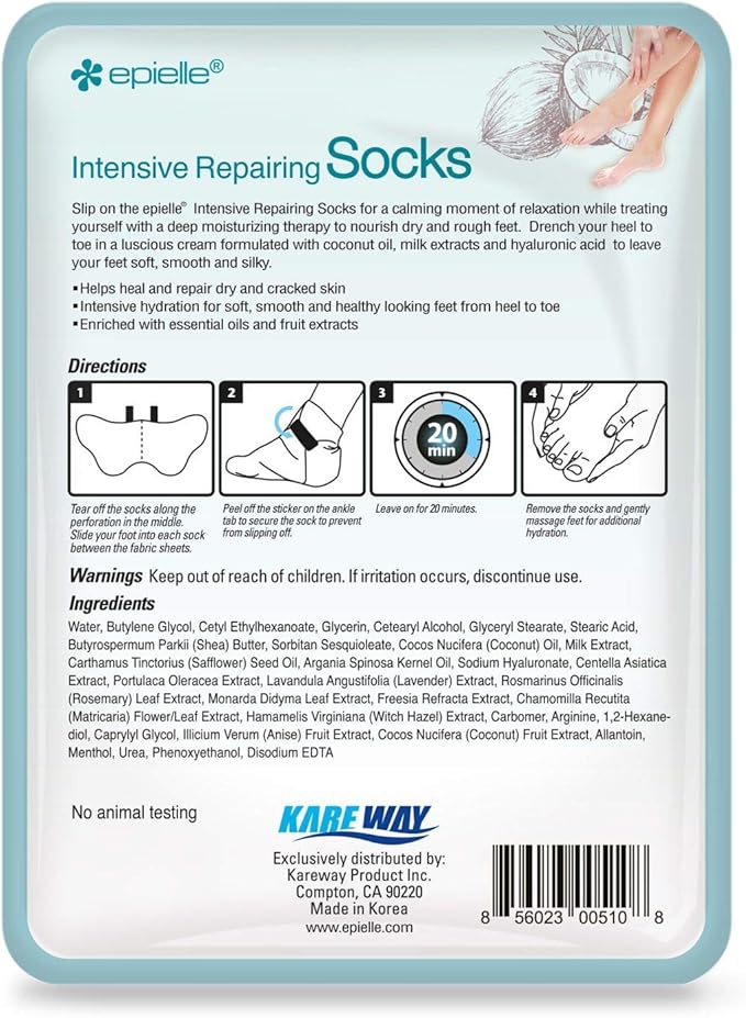 Epielle Intensive Repairing Foot Mask 6 Pairs, Soften with Coconut Oil & Milk Extract, Deep Moisturizing Socks for Dry, Cracked Feet, Self Care Gifts for Women, Spa Kit, Easter Basket Stuffers