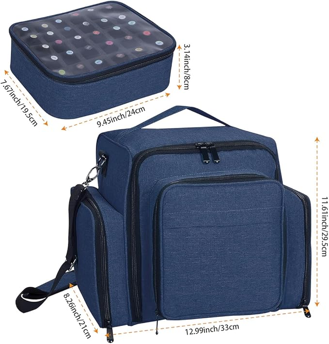 Nail Polish Organizer Case Holds 60 Bottles Portable Travel Storage Box with 2 Detachable Bags, Designed for Women's Nail Tools, Essential Oils and Cosmetics Sets Blue
