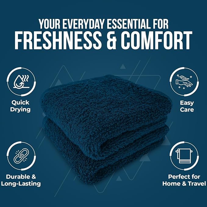 DAN RIVER 12 Pack Wash Cloths for Showering [12x12] - 100% Cotton Washcloths Premium Quality Flannel Face Cloths for Bathroom, Highly Absorbent and Soft Feel Wash Clothes, Assortment 2