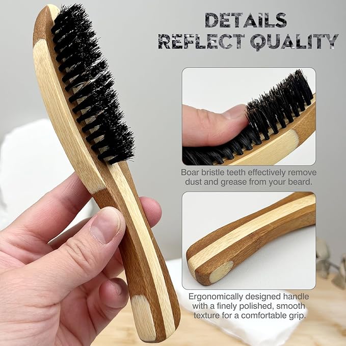 Beard Brush for Men – Ergonomic Curved Design for Beard & Mustache Grooming and Styling – Promotes Beard Growth – Portable and Travel-Friendly