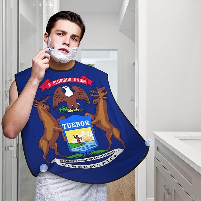 Michigan State Flag Print Beard Bib Apron For Men, Beard Hair Catcher For Men Shaving Trimming,Beard Cape Cloth