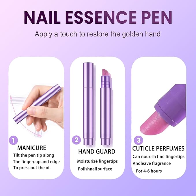 3-in-1 Cuticle Oil Pen,Cuticle Pusher Nail Oil Pen with Ceramic Tip,Cuticle Treatment for Hangnails, Dry & Damaged Nails, Nail Cuticle Remover, Moisturizes & Strengthens Nails（2 Pcs）