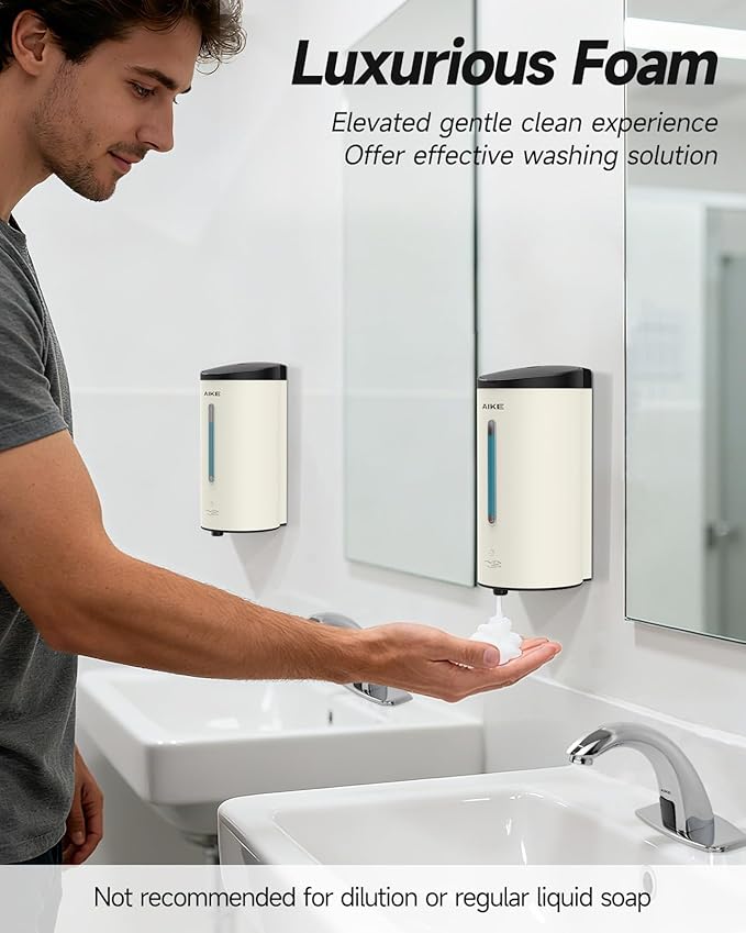 AIKE Wall Mount Automatic Foam Soap Dispenser 25 OZ Commercial Large Capacity Stainless Steel Model AK1205FA(Matte White)