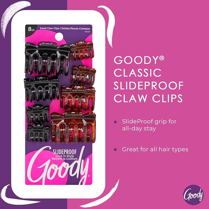 Goody Classics Claw Clips, Assorted Sizes, Assorted Colors - All Hair Types - Great for Easily Pulling Up Your Hair - Pain-Free Hair Accessories for Women, Men, Boys and Girls, 8 Count (Pack of 2)