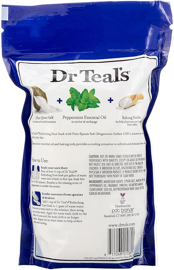 Dr. Teal's Pure Epsom Salt Foot Soak Solution Gift Set (2 Pack, 2lbs ea.) - Revitalize & Refresh with Cooling Peppermint - Essential Oils & Baking Soda Ease Aches & Pains and Eliminate & Prevent Odor