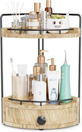 2-Tier Corner Bathroom Counter Organizer with Drawer & Embedded Screw Holes - Wooden Countertop Organizers for Skincare, Makeup Storage, Bathroom Sink Counter Shelf for Vanity, Kitchen, Wood color
