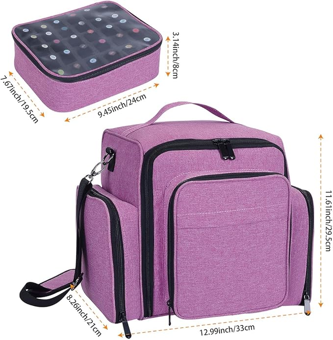 60 Bottles Nail Polish Organizer Box - Portable travel storage box with 2 detachable bags, designed for women's nail tools, essential oils and cosmetics sets Purple