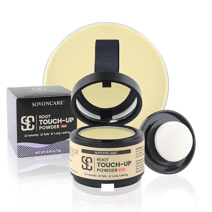 Root Touch Up Powder for Women - SOVONCARE Wet Hairline Powder to Cover Gray Hair, Thinning Hair & Bald Spots, Waterproof Hair Color Cover Up（Light Blonde 0.14 Oz）