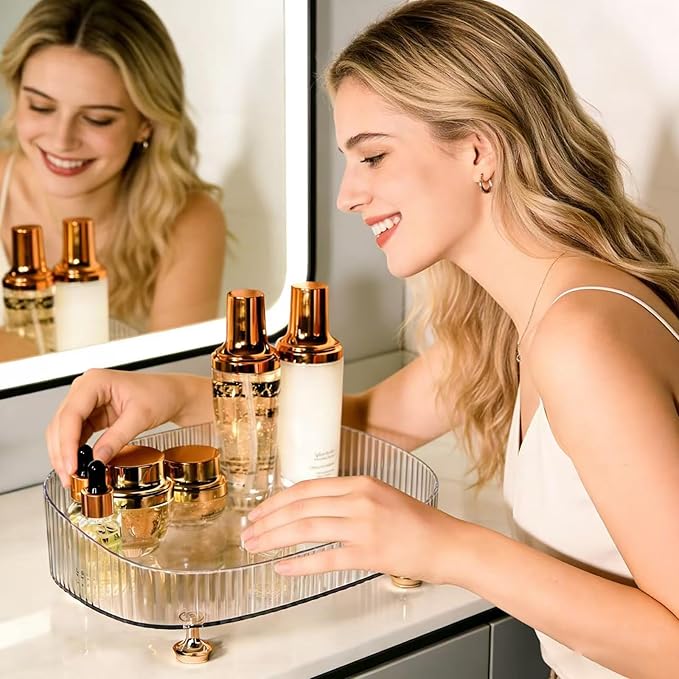 Vanity Tray Perfume Organizer – Acrylic Bathroom Tray,Countertop Storage Decor Trays for Dresser,Makeup Skincare Cosmetic Organization (Clear)