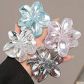 Flower Hair Clips for Women, 4 Pcs Clear Color Hawaiian Flower Hair Claw Clips, Sparkly Cute Large Hibiscus Hair Claw Decorative Accessories For Thick and Thin Hair