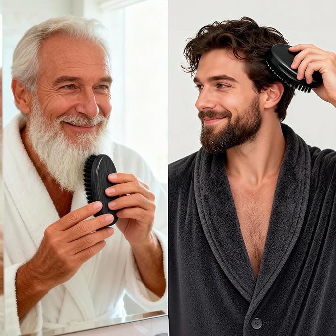 4.3 IN Natural Boar Bristle Beard Brush for Men, Premium Wooden Handle with Boar Bristles - Pocket Travel Mustache Grooming Tool for Husband & Father