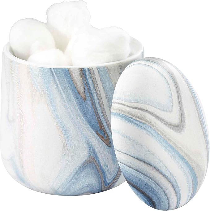 Avanti Linens - Covered Jar, Resin Countertop Accessories, Guest Bathroom Essentials (Waves Collection, Blue)