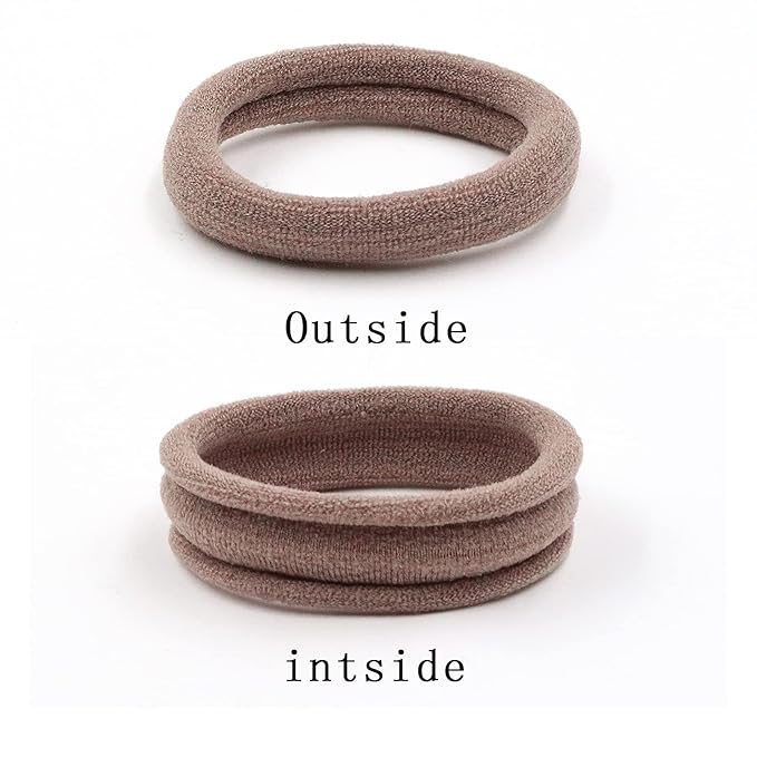 HOYOLS Large Fabric Hair Ties Soft & Gentle Bands Ponytail Holder for Thick Heavy Curly Hair, No Slip No Damage Seamless Scrunchies Headbands 100 Pcs (Caramel)