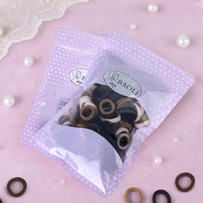 200PCS Girls Hair Ties for Toddler, Mini Kids Hair Ties for Baby Girl No Damage, Soft Small Hair Bands, Cotton Elastic Toddler Ponytail Holders No Pull, 1 Inch in Diameter, Brown, by BAOLI
