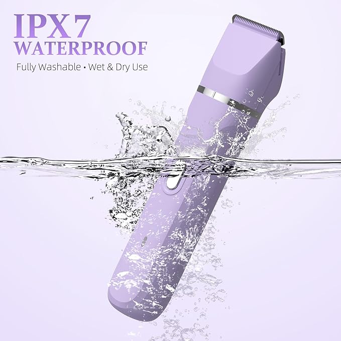 5-in-1 Bikini Trimmer for Women, IPX7 Waterproof Electric Razors Shaver, Cordless Body Hair Trimmer, Facial & Pubic Hair Removal, Ceramic Blade (Purple)