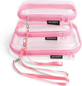 3 PCS Clear Hard Shell Zipper Case With Handle Strap，Clear Plastic Waterproof Cosmetic Makeup Bags Toiletry Pouches for Travel With Double Zipper，Kid's Toy Storage Organizer Bins Box