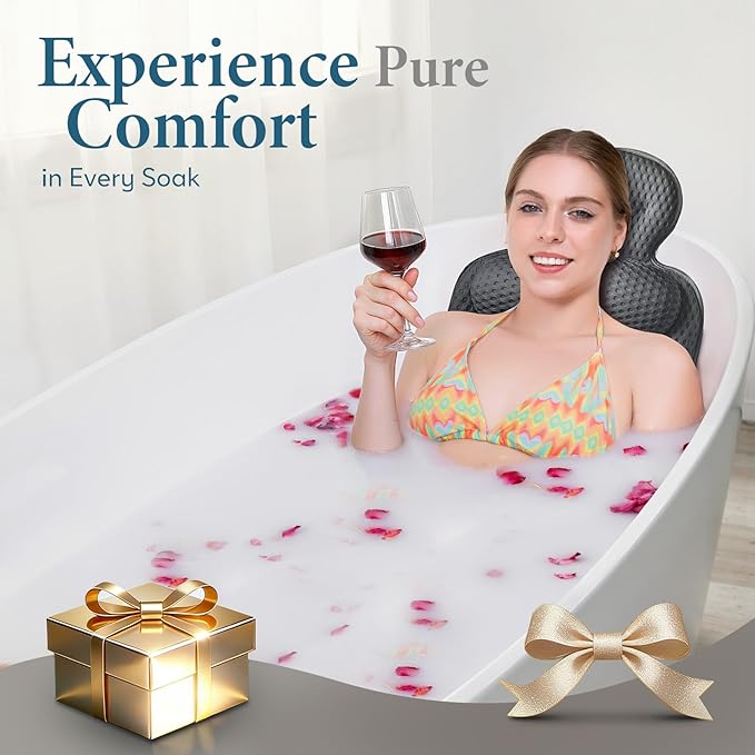 Bath Pillows for Tub, Skin Friendly Bathtub Cushion for Head and Neck with Soft 5D Mesh Fabric and 54 Non-Slip Suction Cups, Relaxing Tub and Shower Accessories Spa Gift (Dark Gray, Standard)