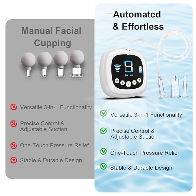 Electric Facial Cupping Set for Face with Dual-cup Usage - 3-In-1 Face Cupping, Gua Sha & Massage Tools for Skin Care - Multifunctional Facial Neck Eye Cuppings Massager for Wrinkle 3 Modes 9 Gears