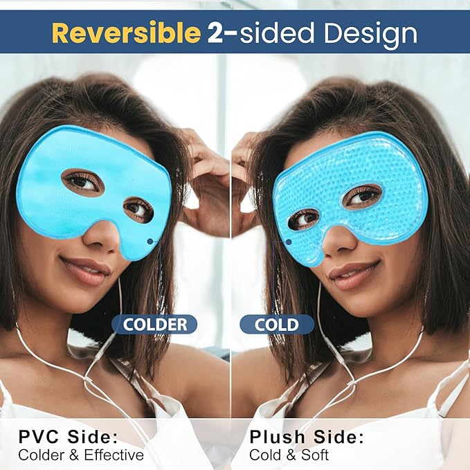 BeeVines Cooling Eye Mask, 2 Pack XL Jumbo Size Freezer Gel Eye Masks for Puffy Eyes Face, Ice Eye Mask, Cold & Warm Compress, Frozen Ice Pack for Post Eye Surgery & Allergies(Blue)