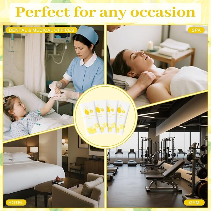 Moist Cotton Towel Bulk Moist Towelettes Individually Wrapped,White Towel Services,Refreshment Pre Moistened Towels for Dentist Travel Sport Party Hotel 200,Lemon