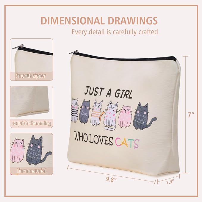 Cat Makeup Bag For Cat Lover Easter Gifts: Cosmetic Bag & Toiletry Pouch Just A Girl Who Love Cats Themd For Mom, Daughters, Friends,Teen Girl & Women.Ideal Gifts For Travel, Birthdays.