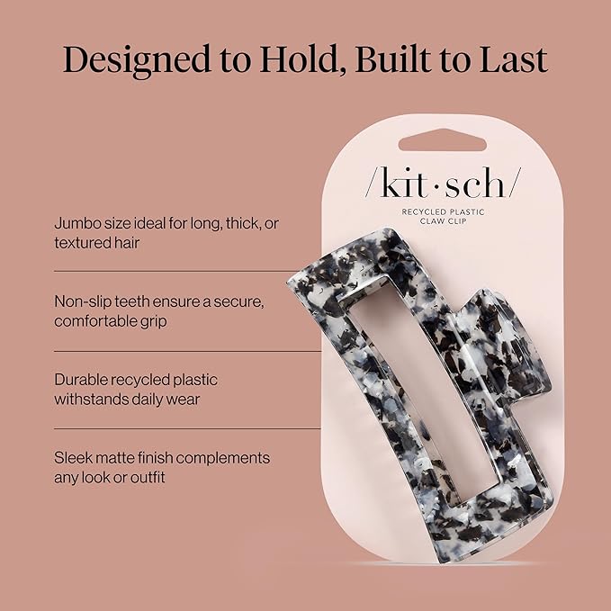 Kitsch Jumbo Hair Clip for Women – Recycled Plastic Hair Claw Clip - All-Day Strong Hold, Durable Non-Slip Grip for Thick & Thin Hair - Black, 1pc